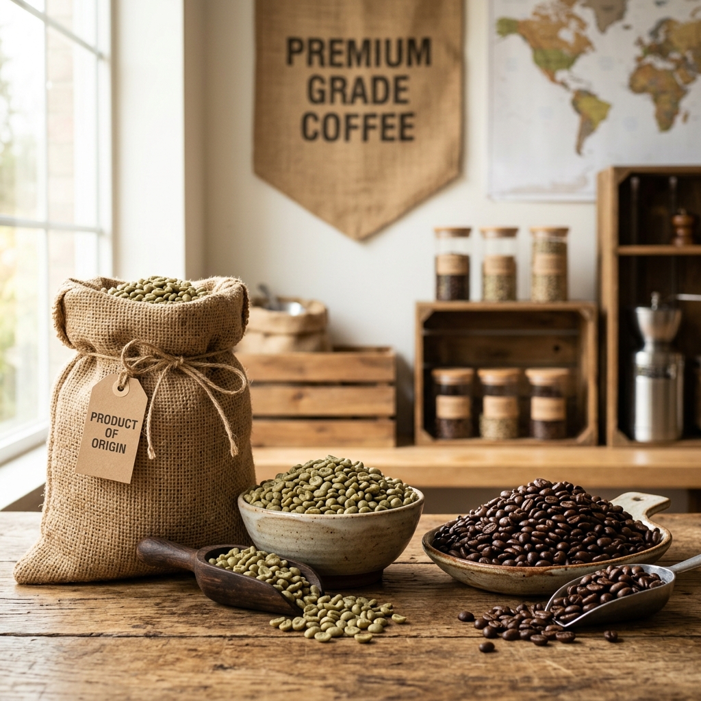 High grade South Indian green and roasted coffee beans